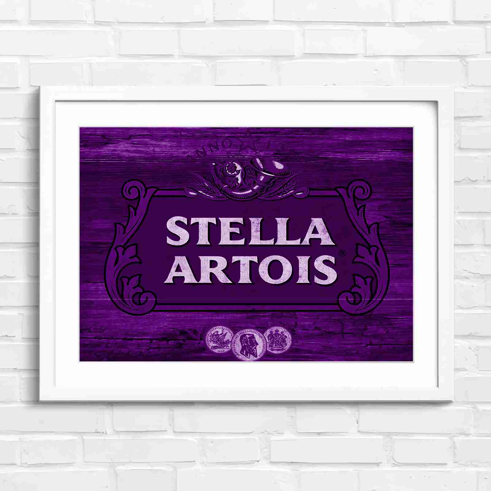 Stella Artois Vintage Brewery Logo Sign - Purple in White Frame