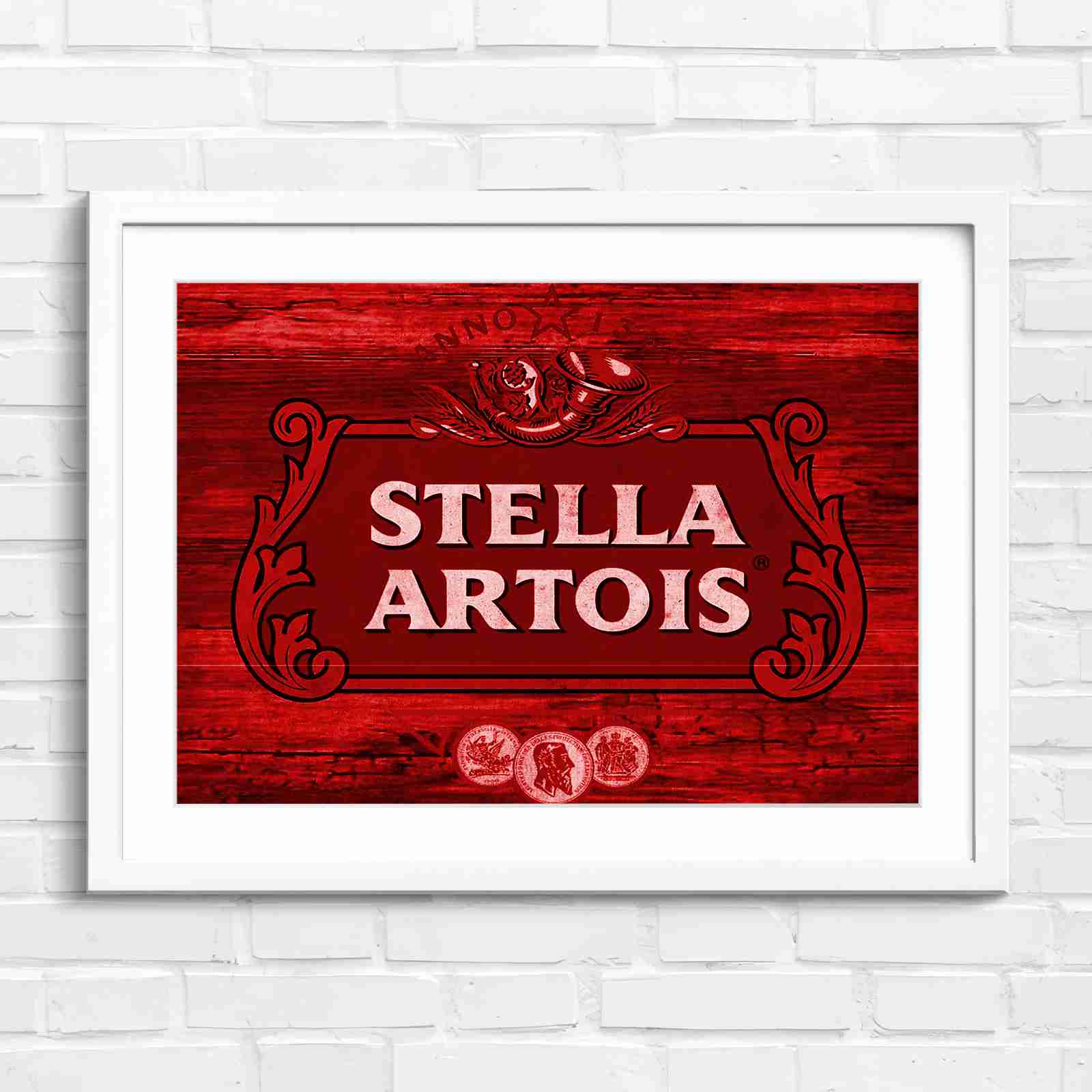 Stella Artois Vintage Brewery Logo Sign - Red in White Frame