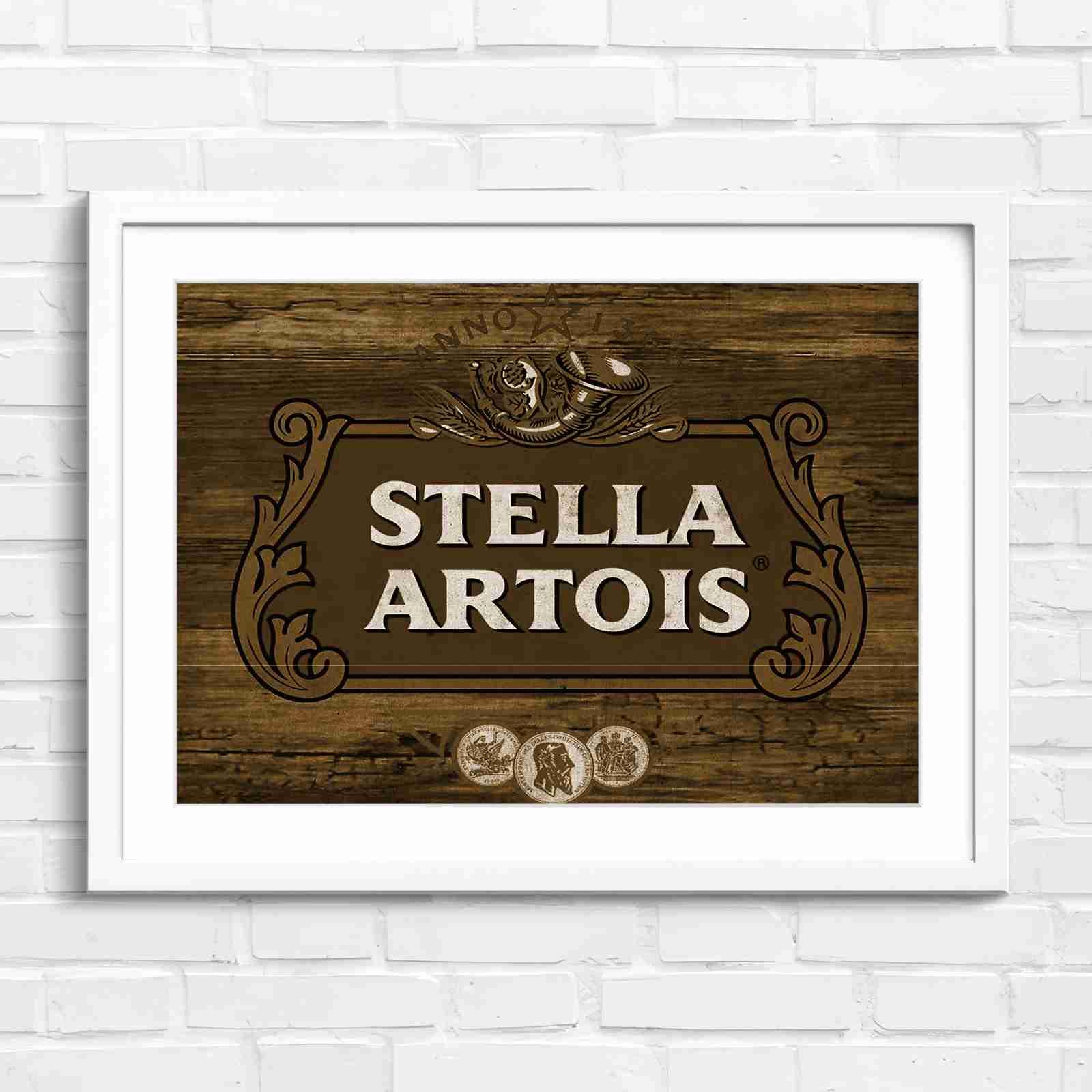 Stella Artois Vintage Brewery Logo Sign - Sepia in White Frame