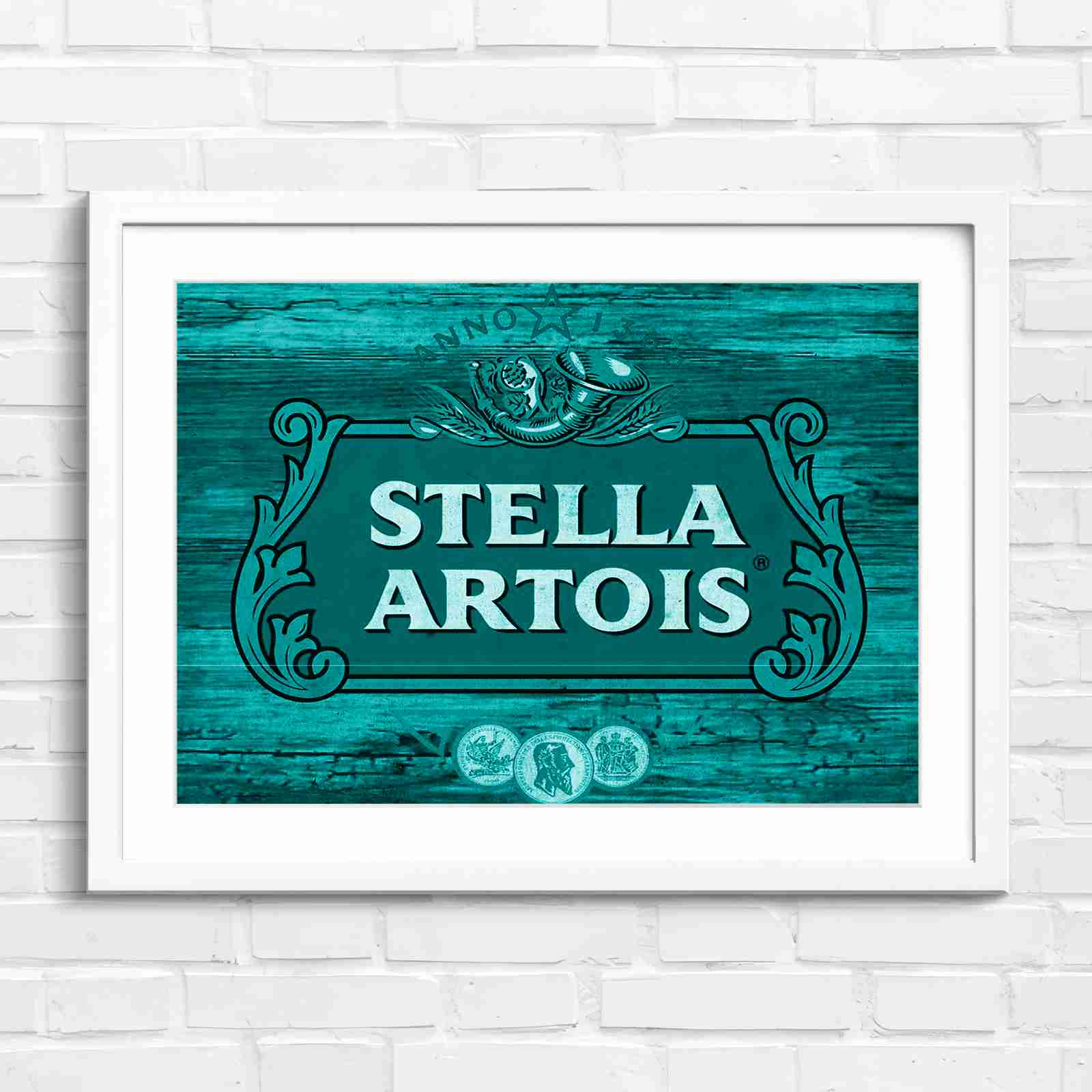 Stella Artois Vintage Brewery Logo Sign - Teal in White Frame