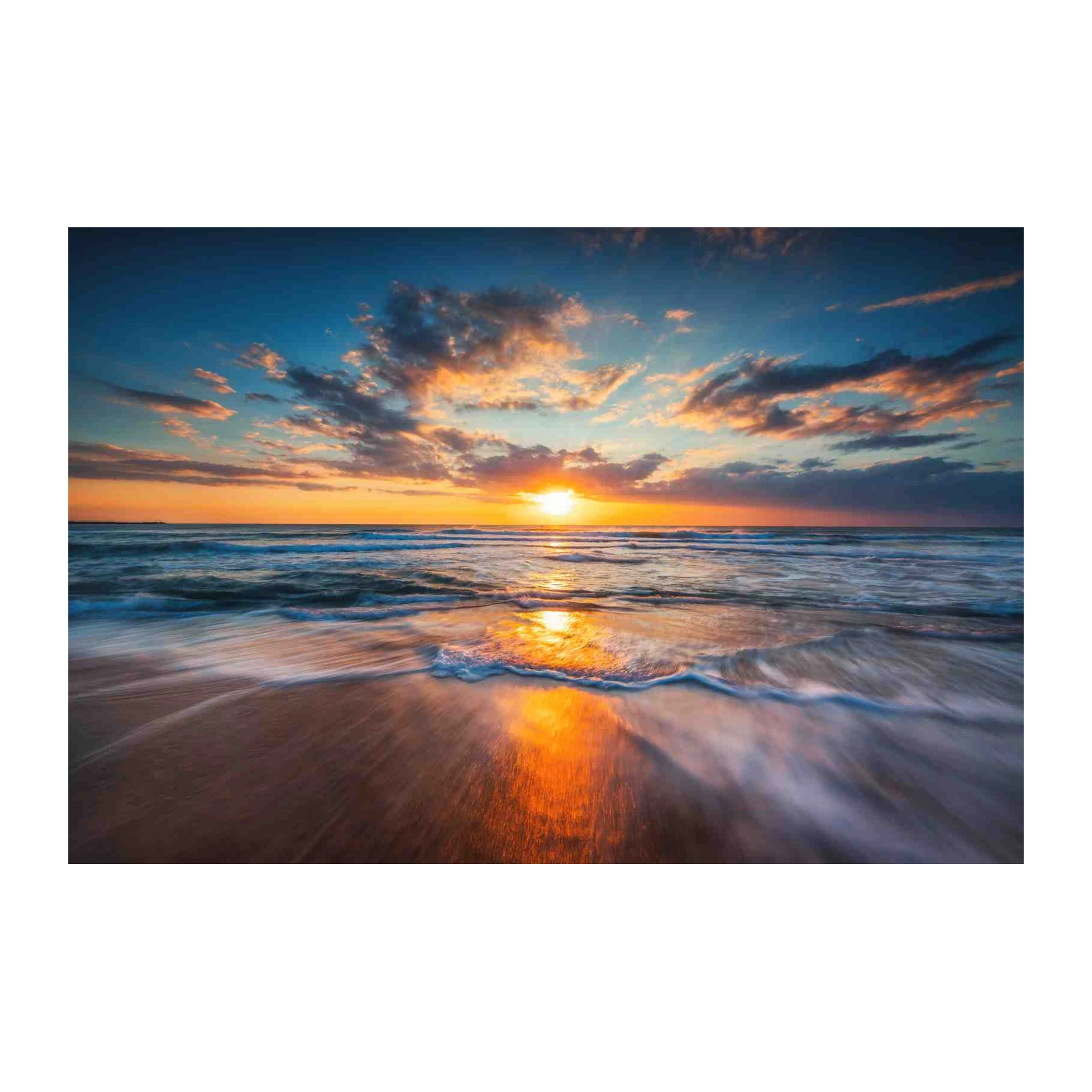 Golden Sunset Ocean Waves Wall Art