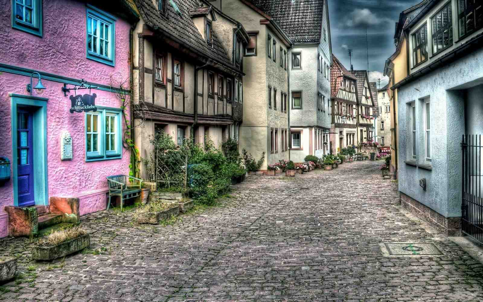 Charming European Street Cobblestone Wall Art