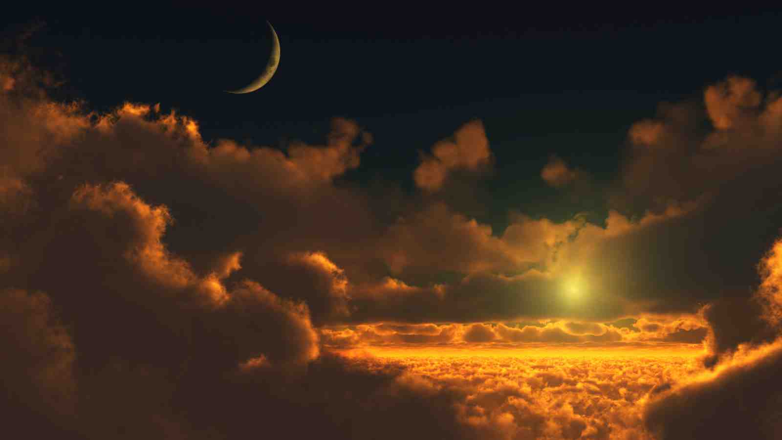 Golden Sunset Clouds & Moon Wall Art