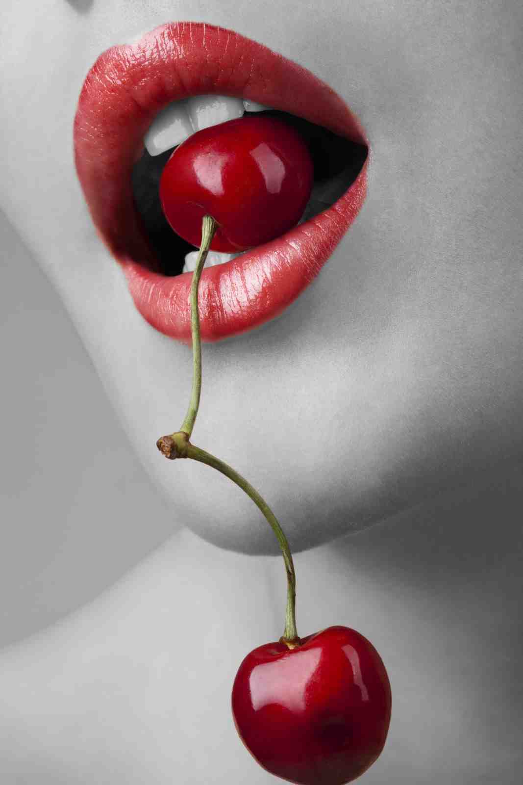 Sensual Cherry Lips Red & Grey Wall Art