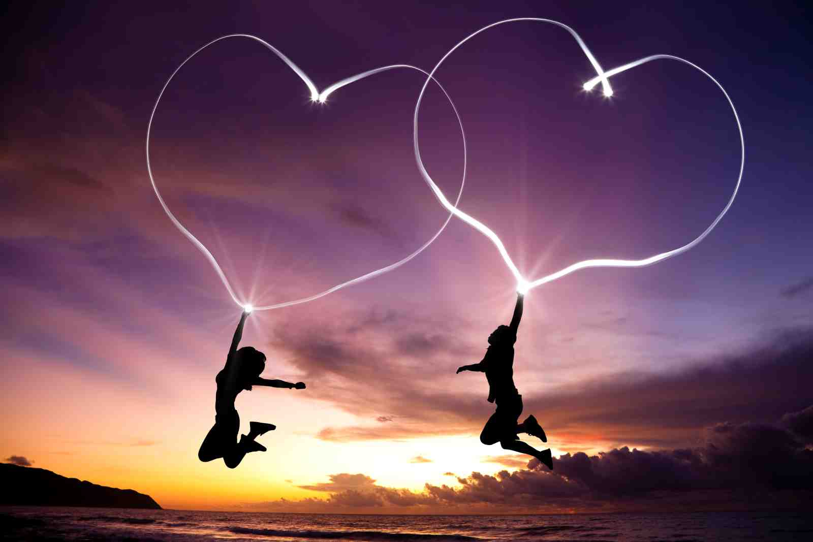 Romantic Heart Sunset Couple Wall Art
