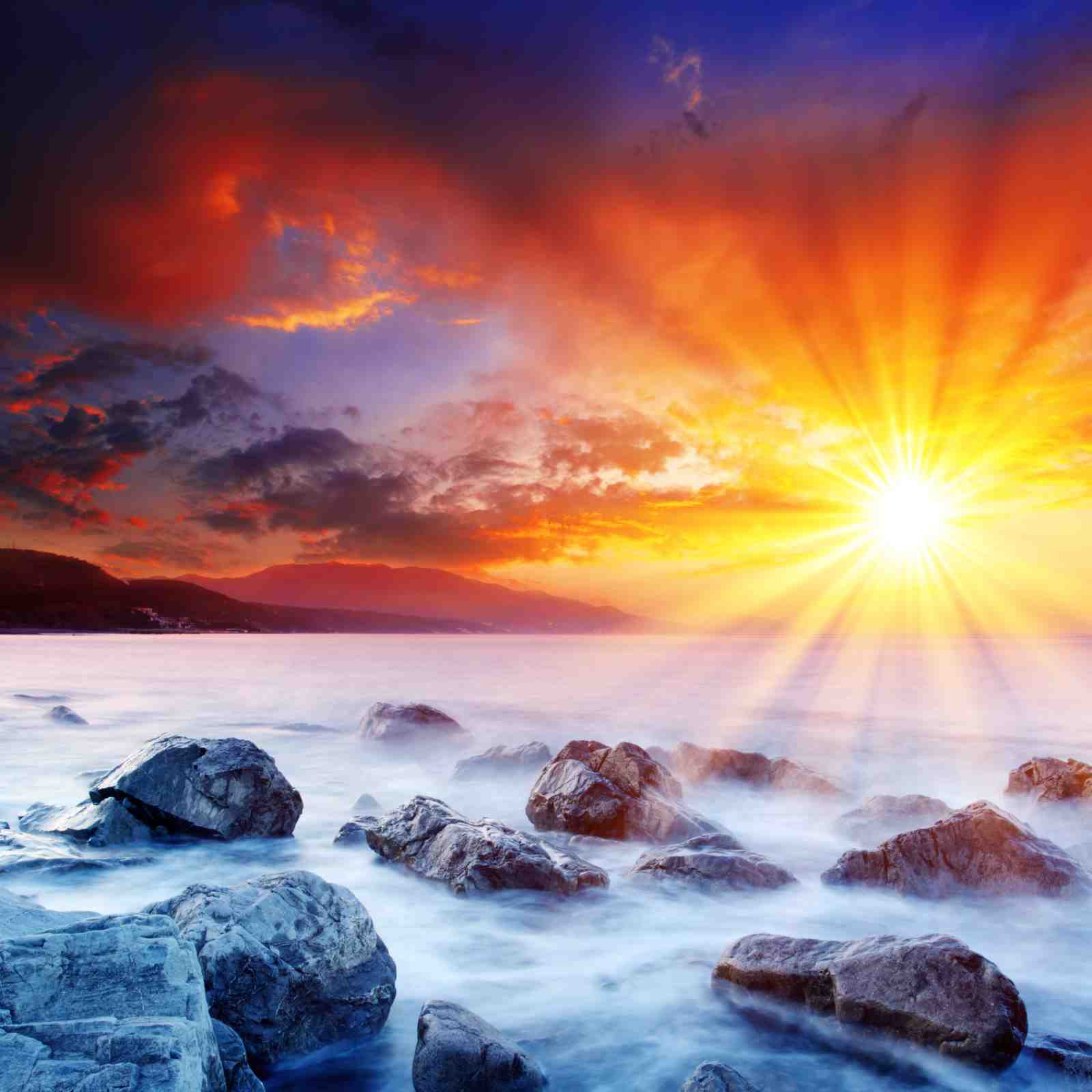 Dramatic Sunset Ocean Rocks Wall Art