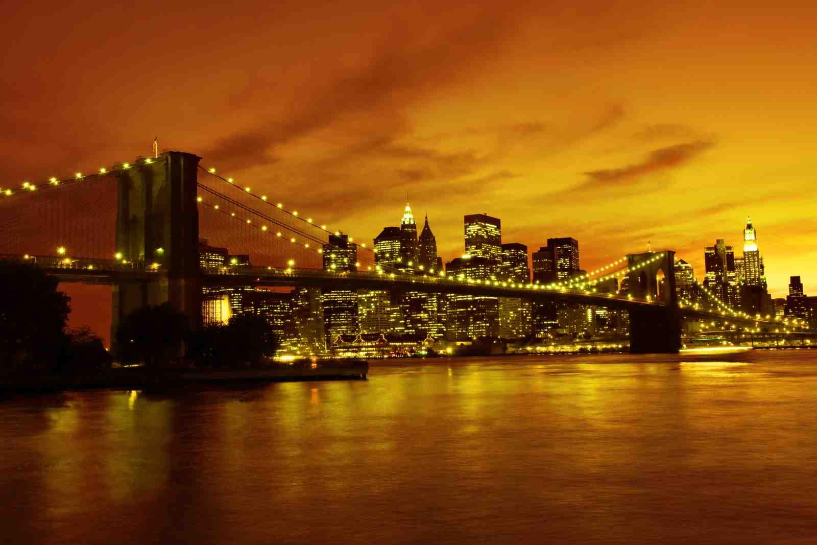 Brooklyn Bridge Sunset Skyline Wall Art