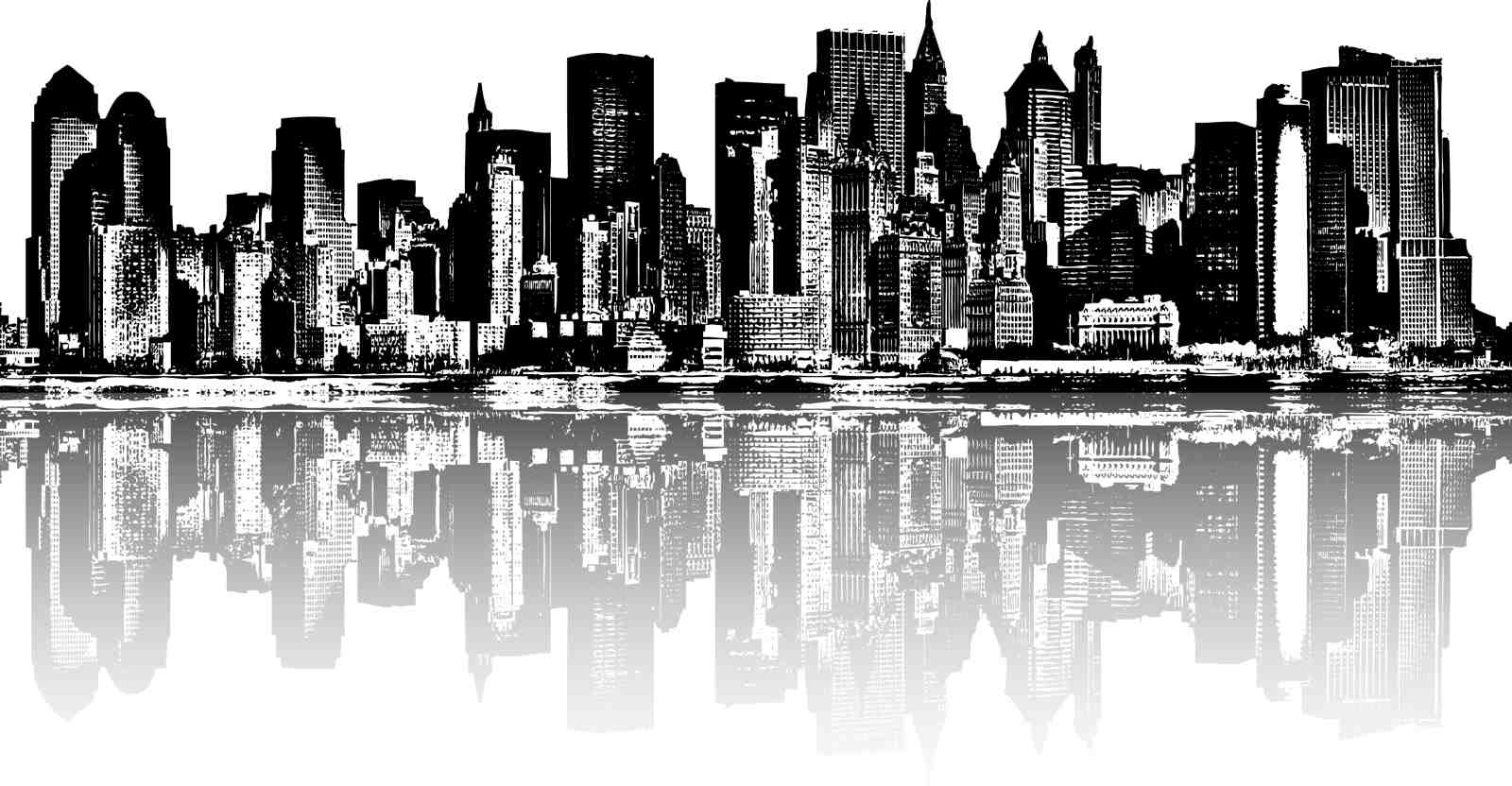 Monochrome Cityscape Reflection Wall Art