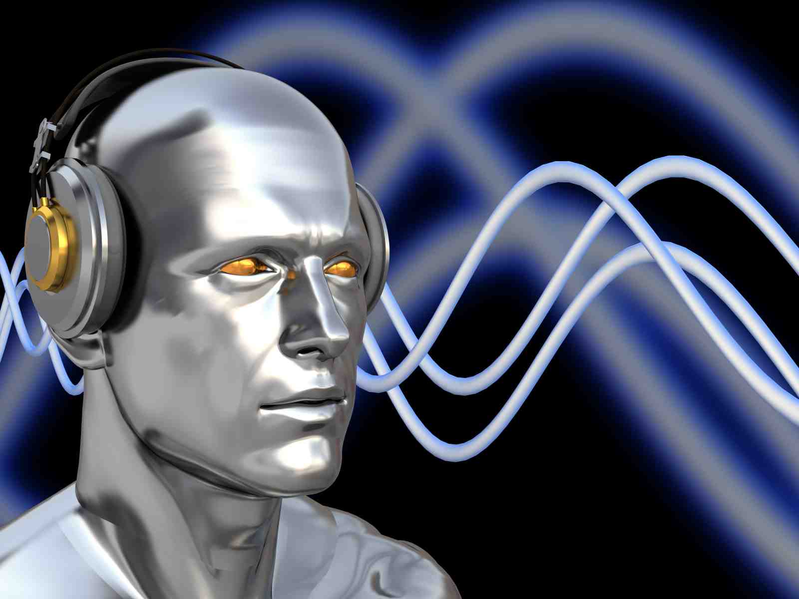 Futuristic AI Head with Soundwaves Wall Art