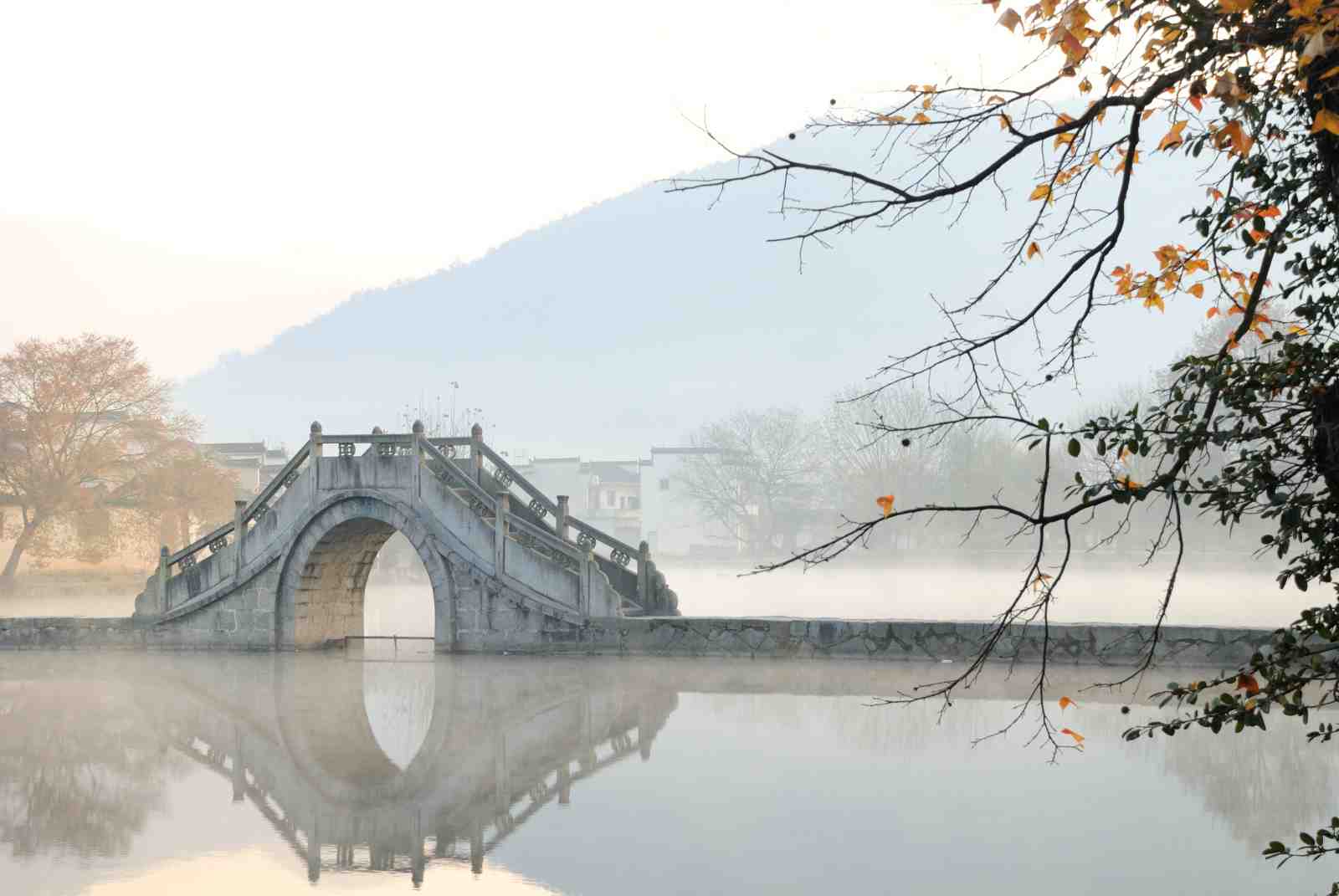Serene Arch Bridge Misty Morning Wall Art