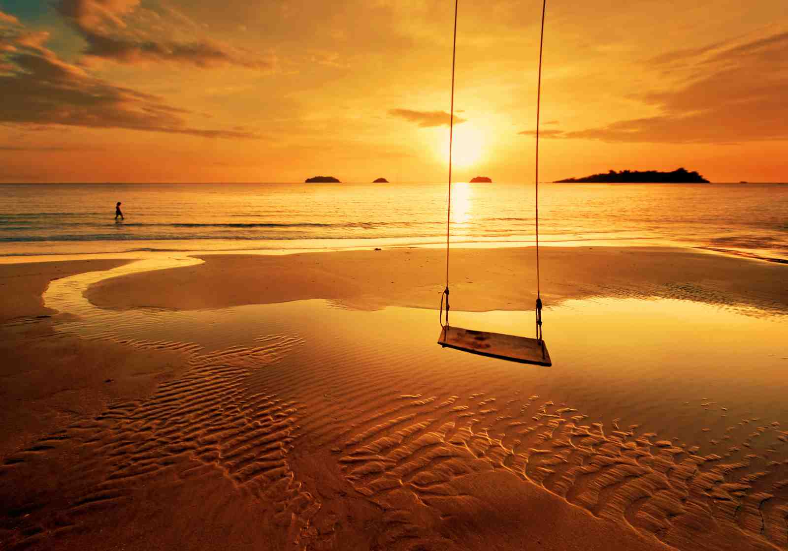 Serene Beach Sunset Swing Wall Art