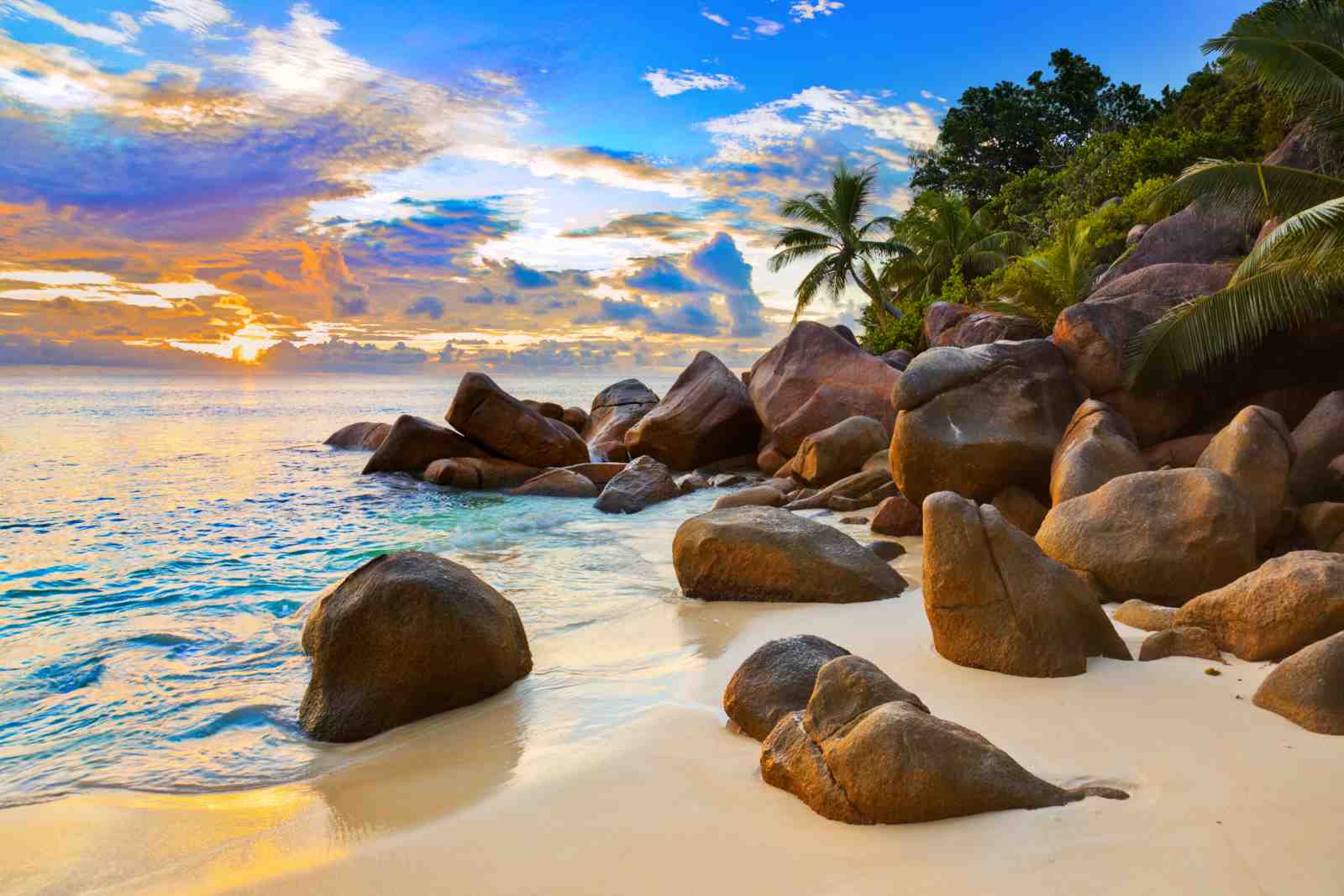 Tropical Sunset Beach Rocks Wall Art