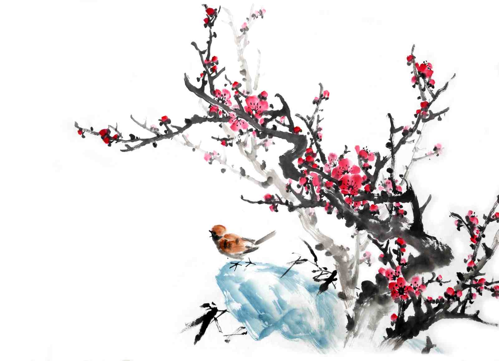 Serene Bird & Blossom Watercolor Wall Art