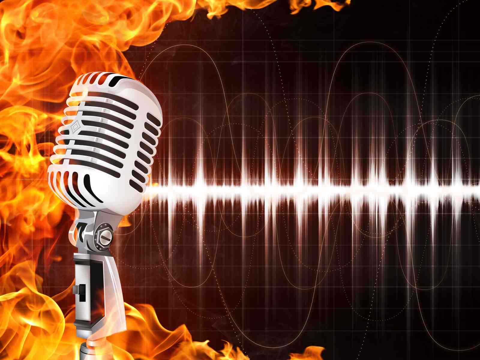 Ignite Your Sound: Fire Microphone Wall Art