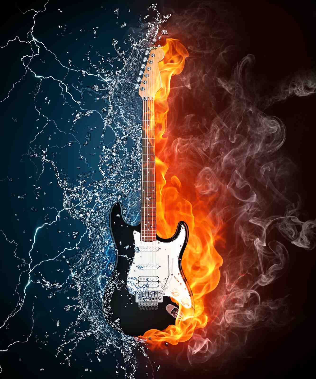 Electric Guitar Fire & Water Wall Art