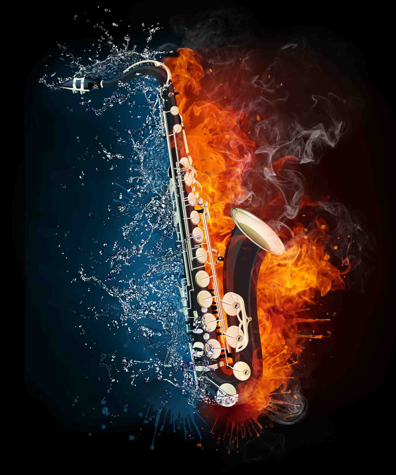 Fire and Water Saxophone Art Wall Art