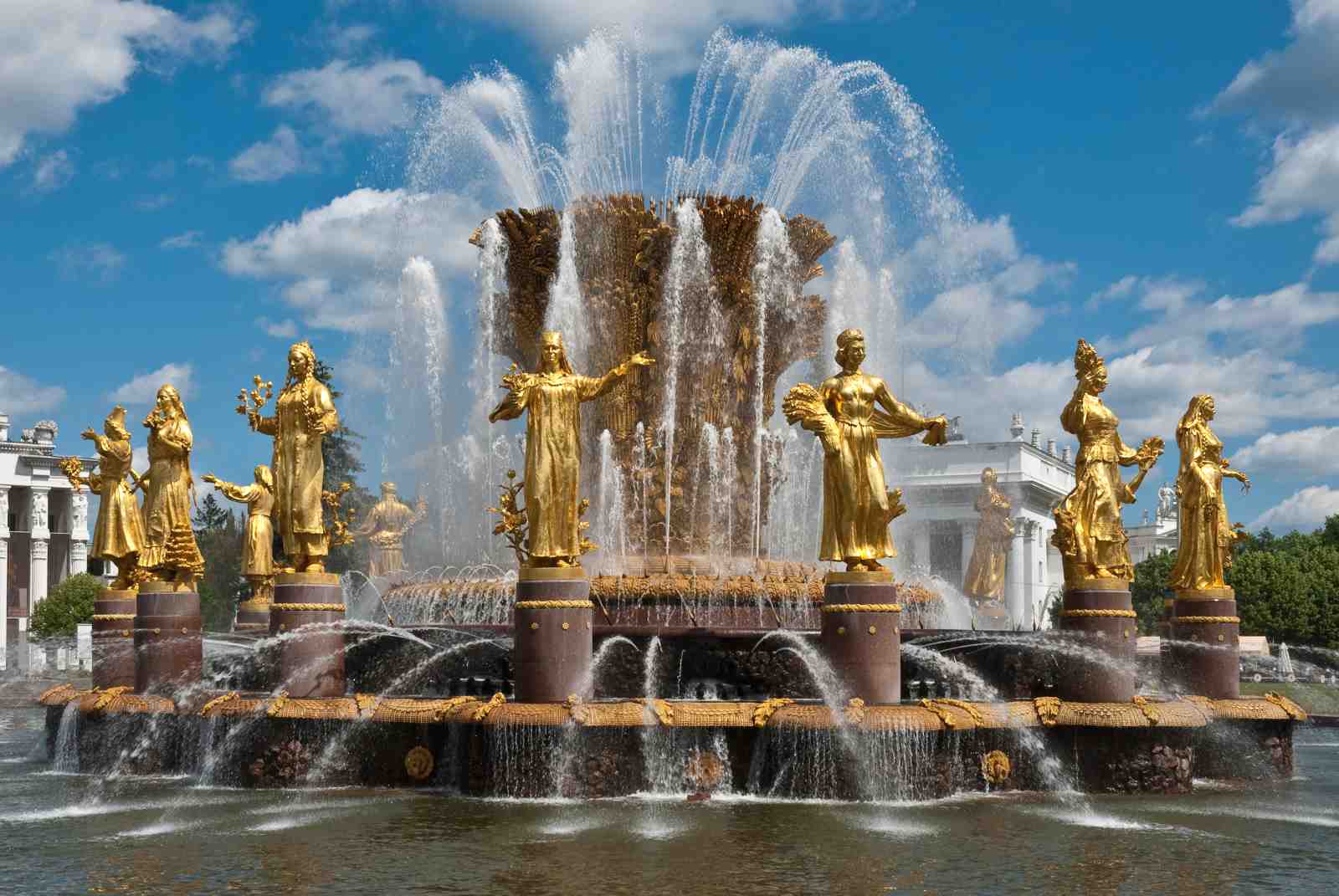 Golden Fountain Statues Monumental Wall Art