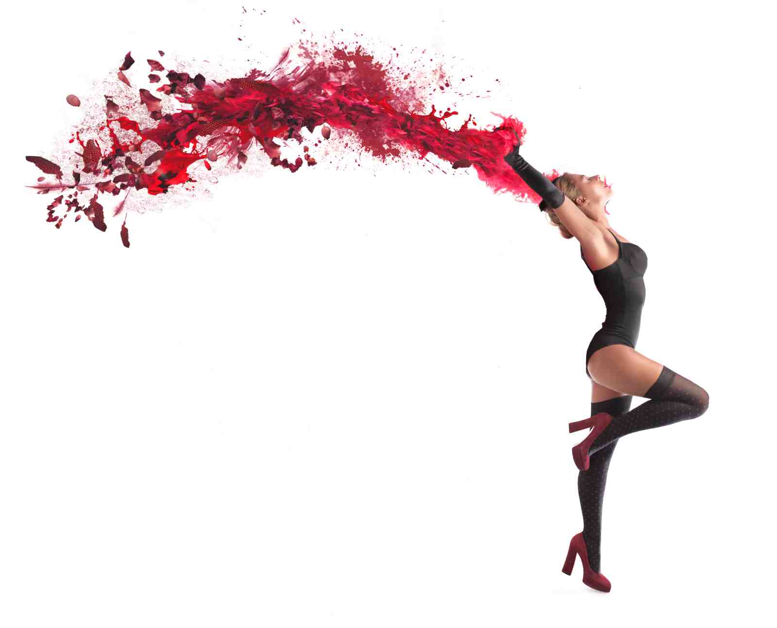 Bold Red Feather Explosion Woman Wall Art