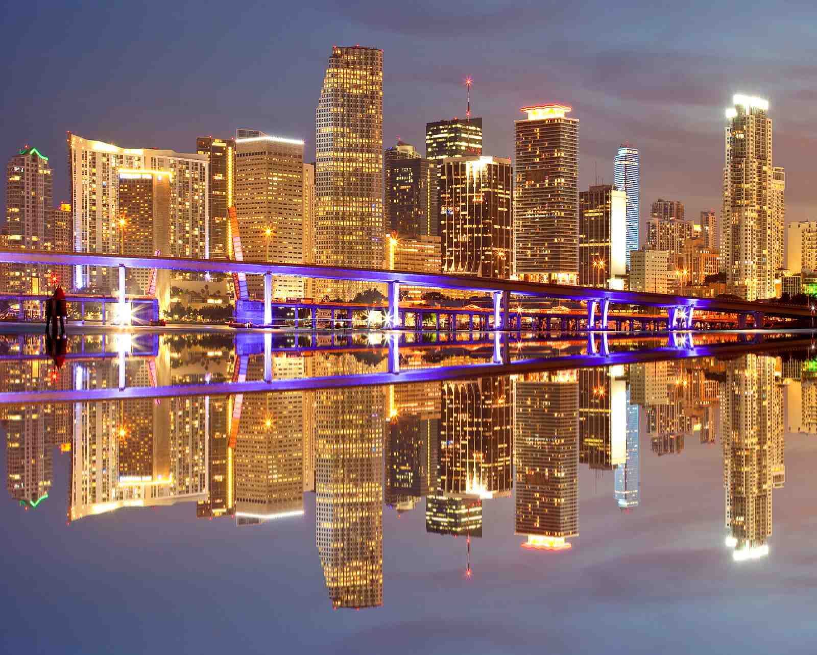 Miami Skyline Cityscape at Night Wall Art