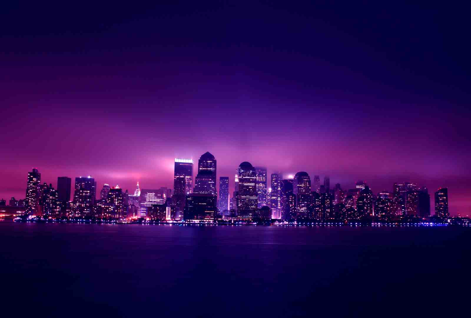 Purple Cityscape Skyline Wall Art