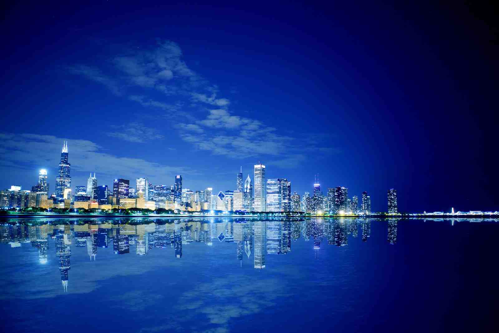 Chicago Skyline Night Reflection Wall Art