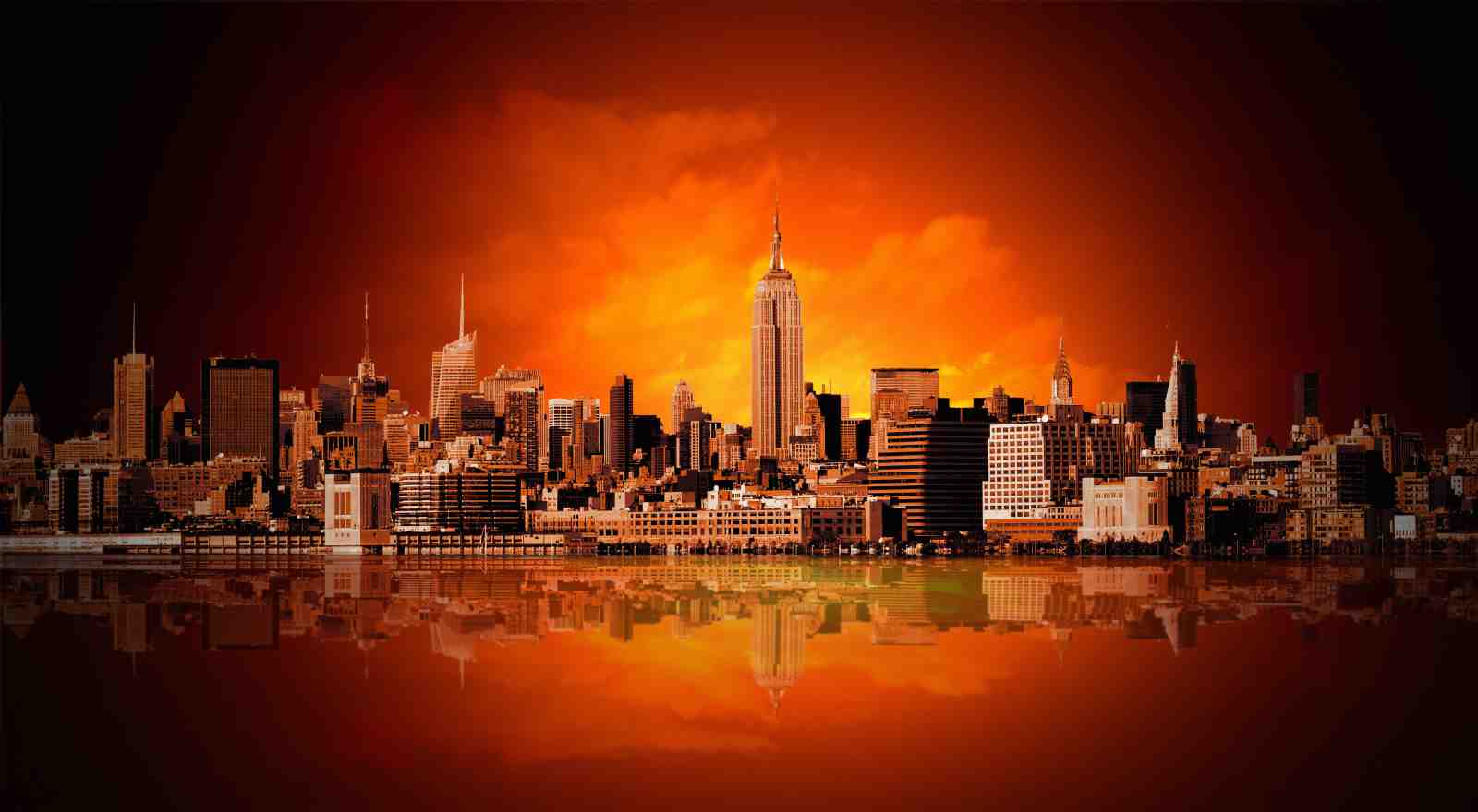 Fiery New York Skyline Sunset Wall Art