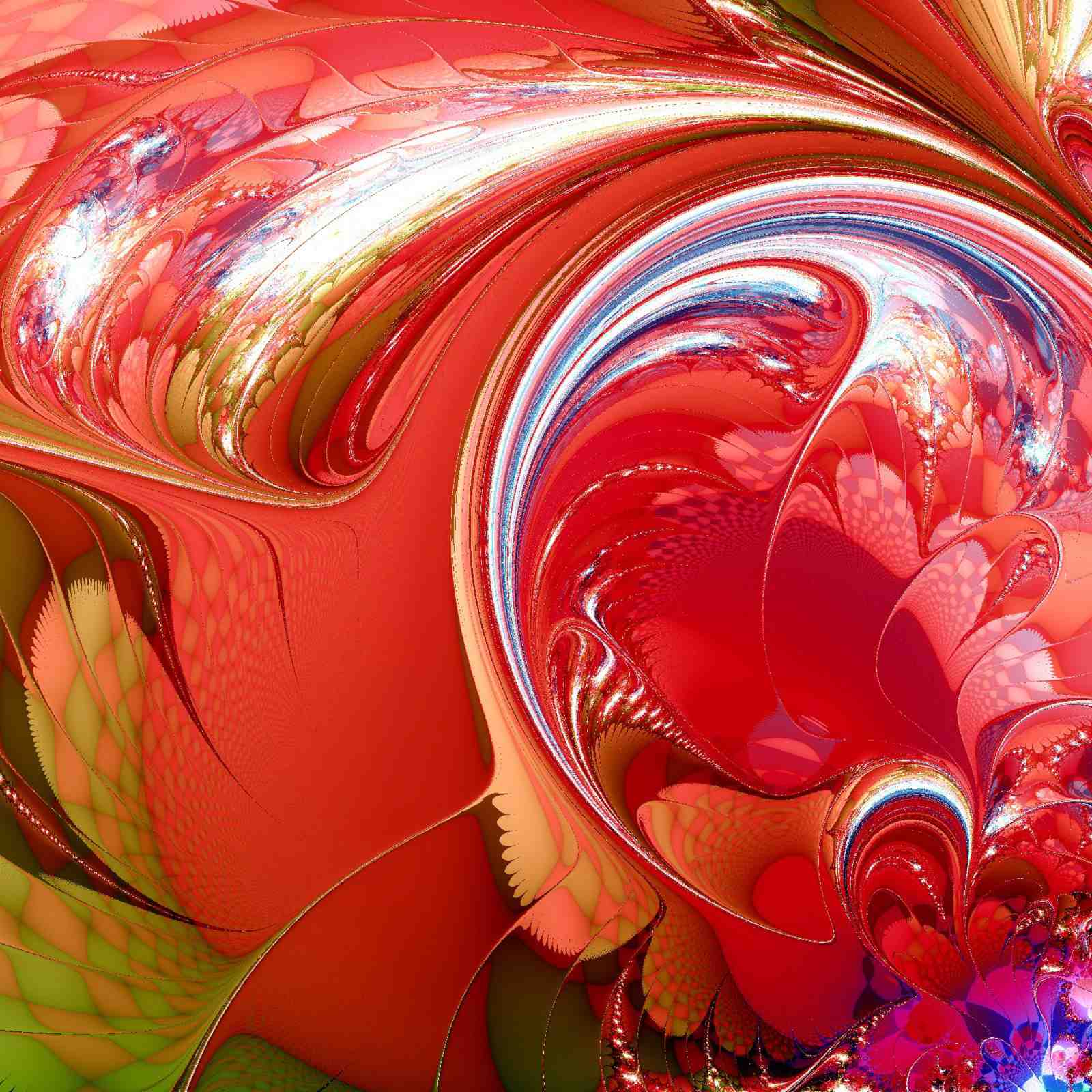 Vibrant Red Swirl Abstract Fractal Wall Art
