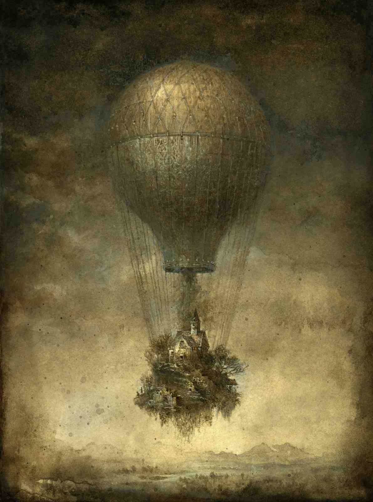 Steampunk Floating Island & Hot Air Balloon Wall Art