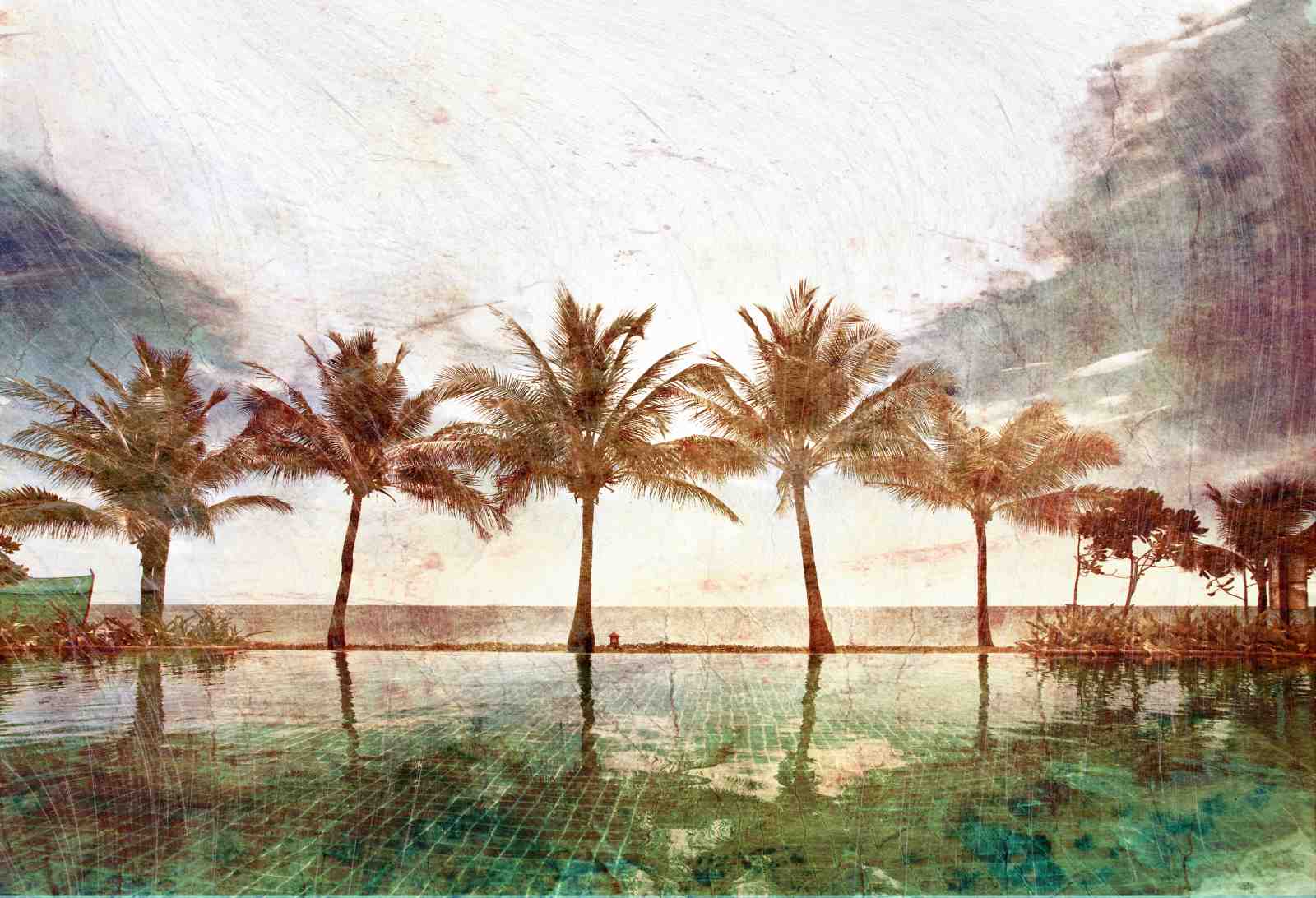 Vintage Tropical Palm Trees Poolside Wall Art