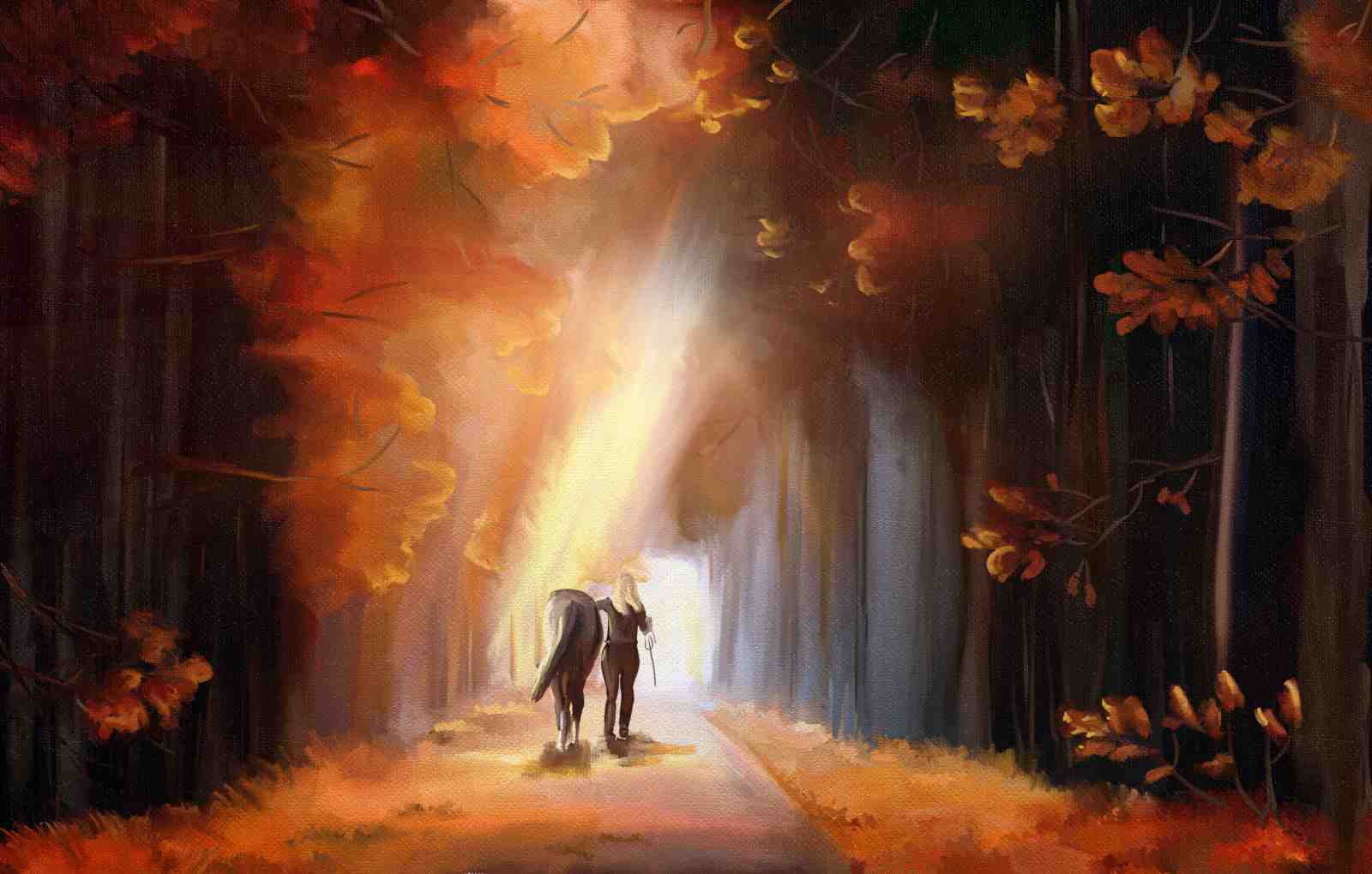 Serene Horse & Rider Autumn Path Wall Art