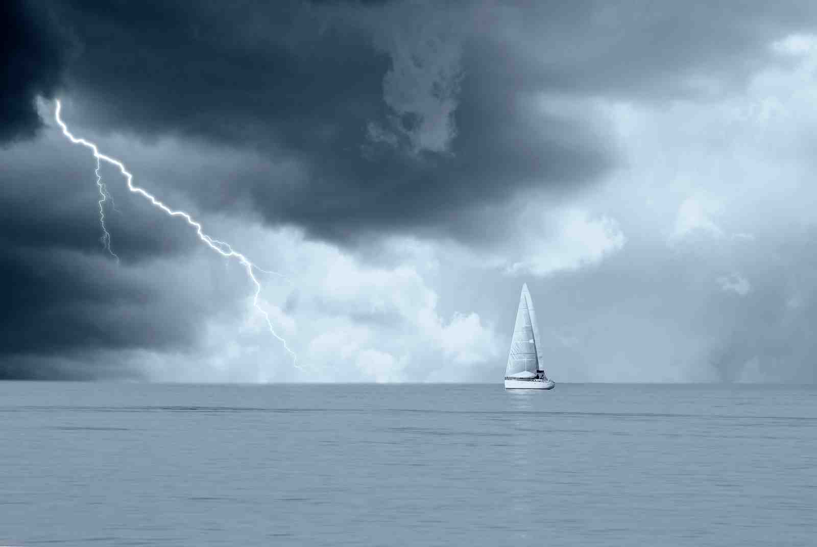 Sailboat in Storm Lightning Wall Art