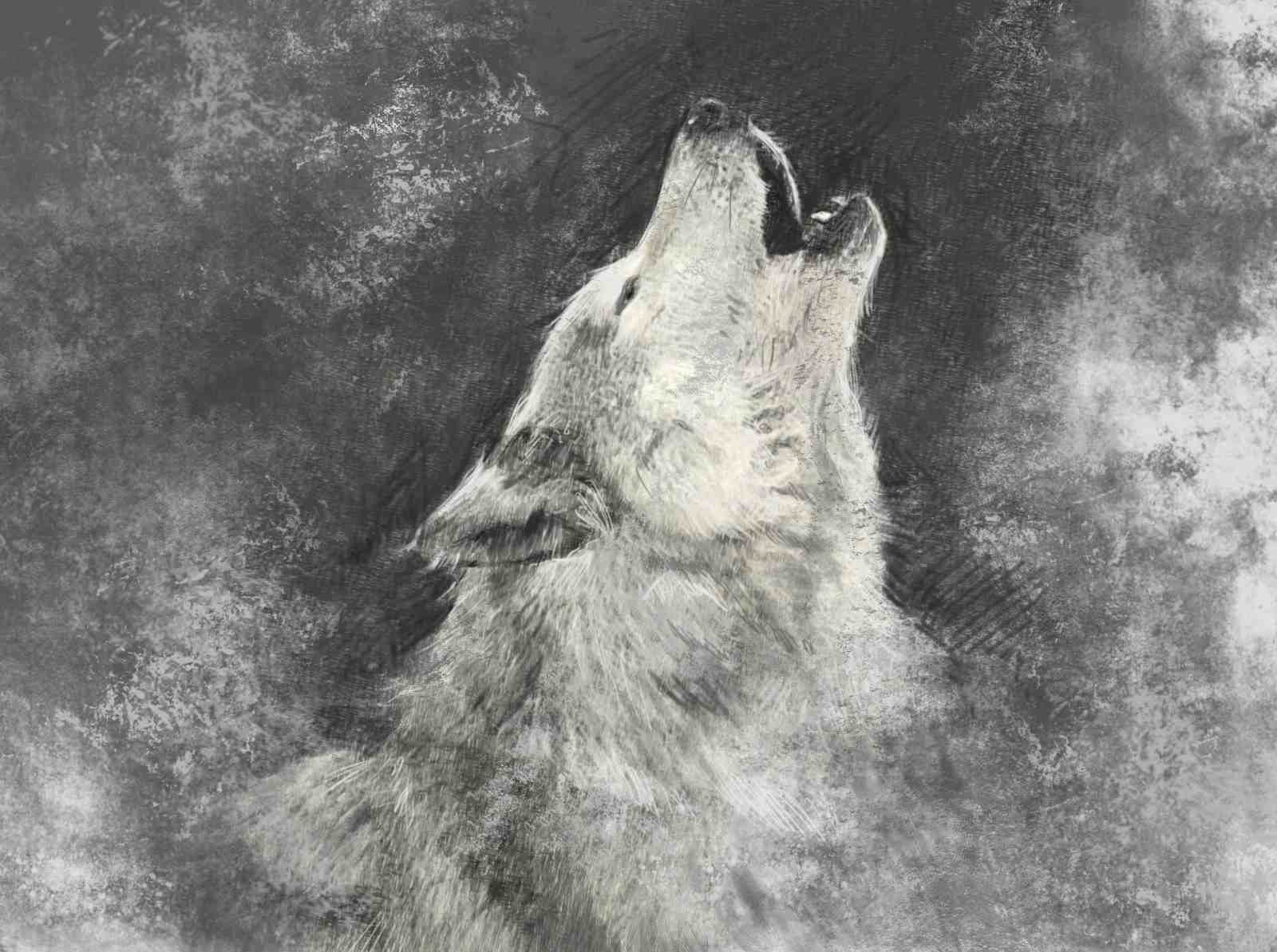 Majestic Wolf Howling Charcoal Art Wall Art