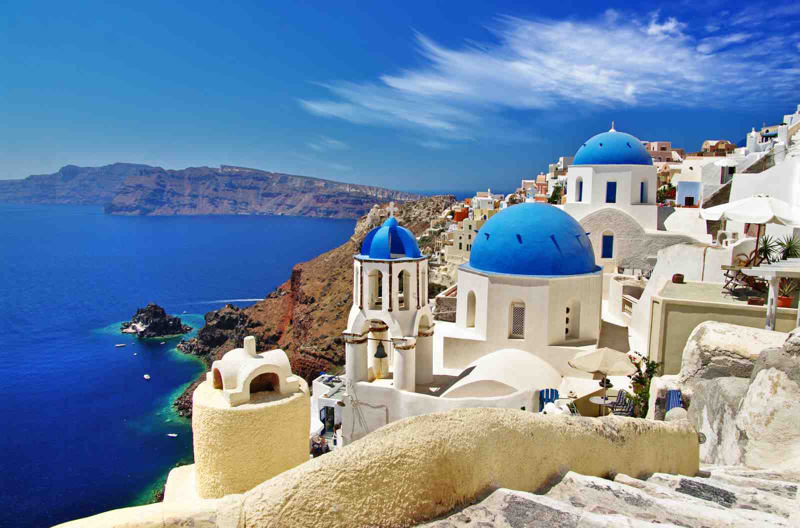 Santorini Blue Dome Village Wall Art