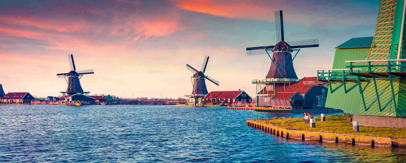 Scenic Dutch Windmills Sunset Wall Art