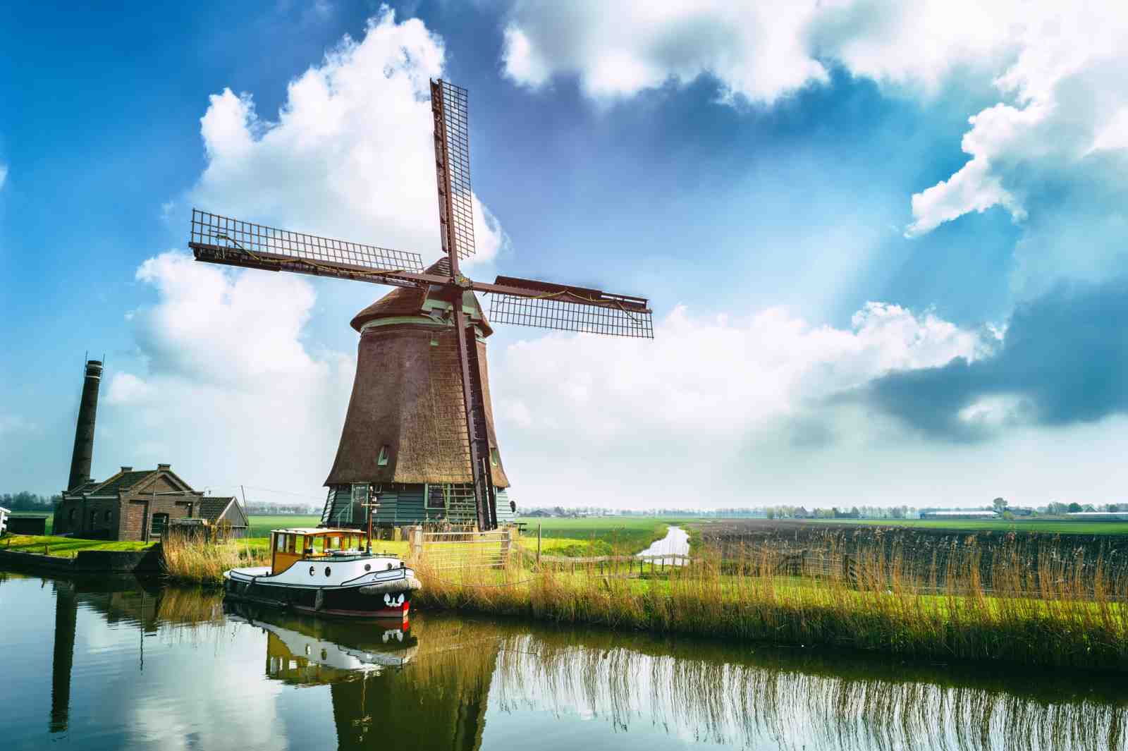 Iconic Dutch Windmill & Canal Landscape Wall Art