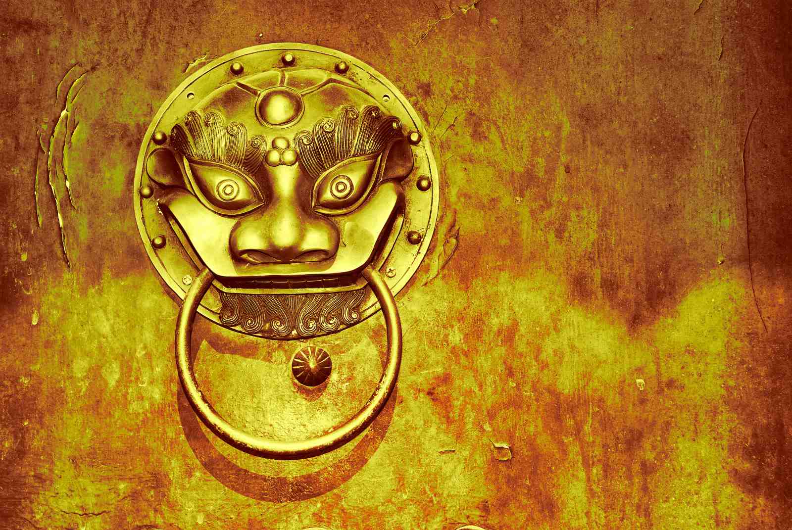Golden Guardian Lion Door Knocker Wall Art