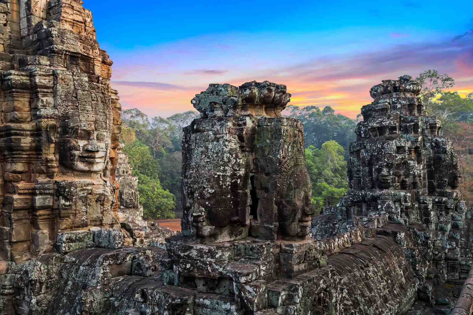 Angkor Wat Faces Majestic Sunset Wall Art
