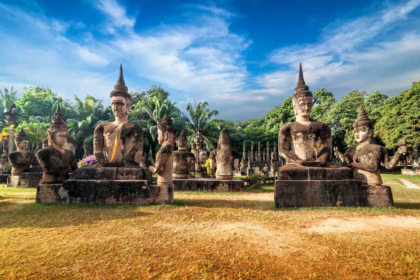 Serene Buddha Statues Landscape Wall Art