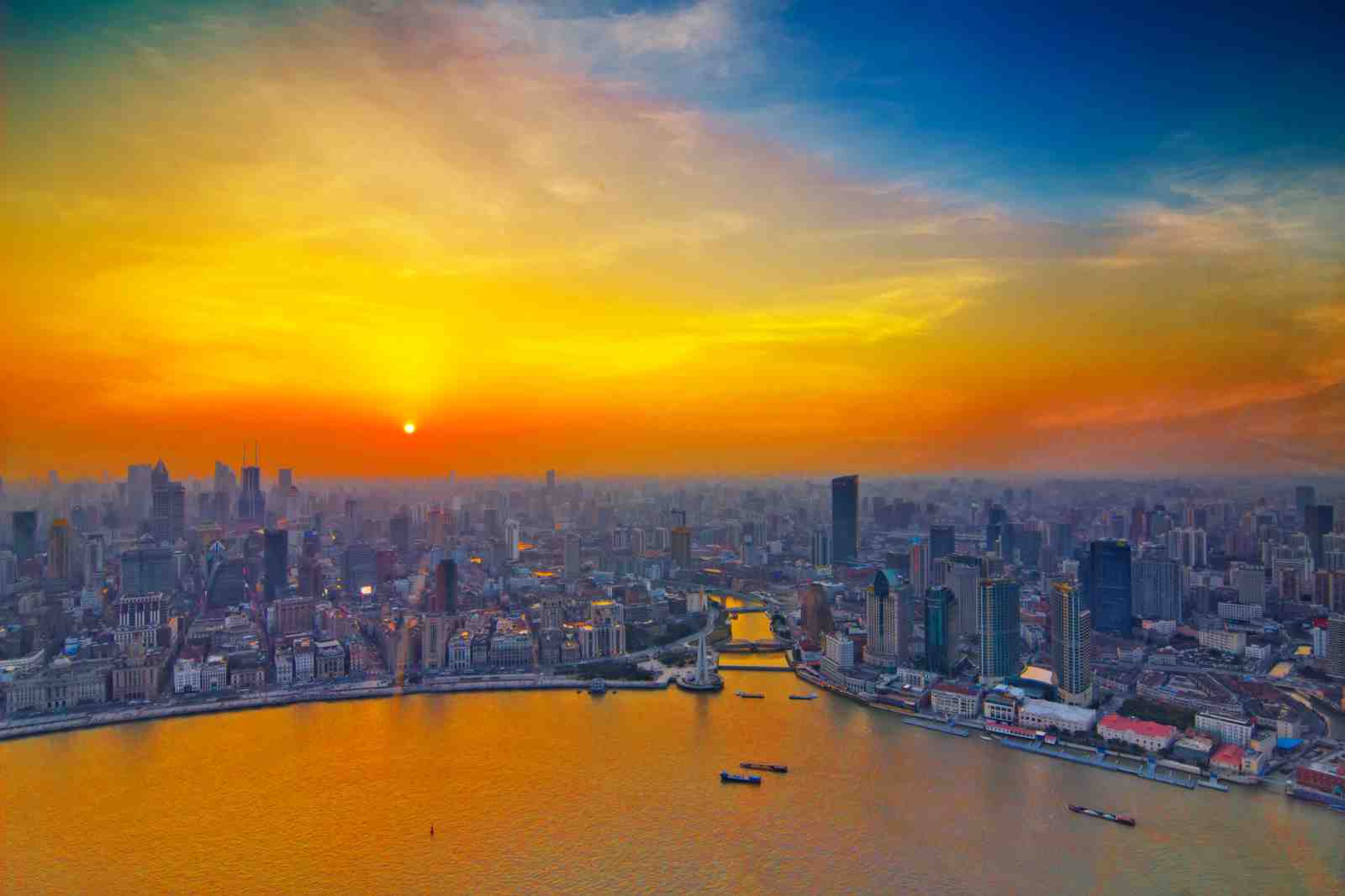 Golden Shanghai Skyline Sunset Wall Art