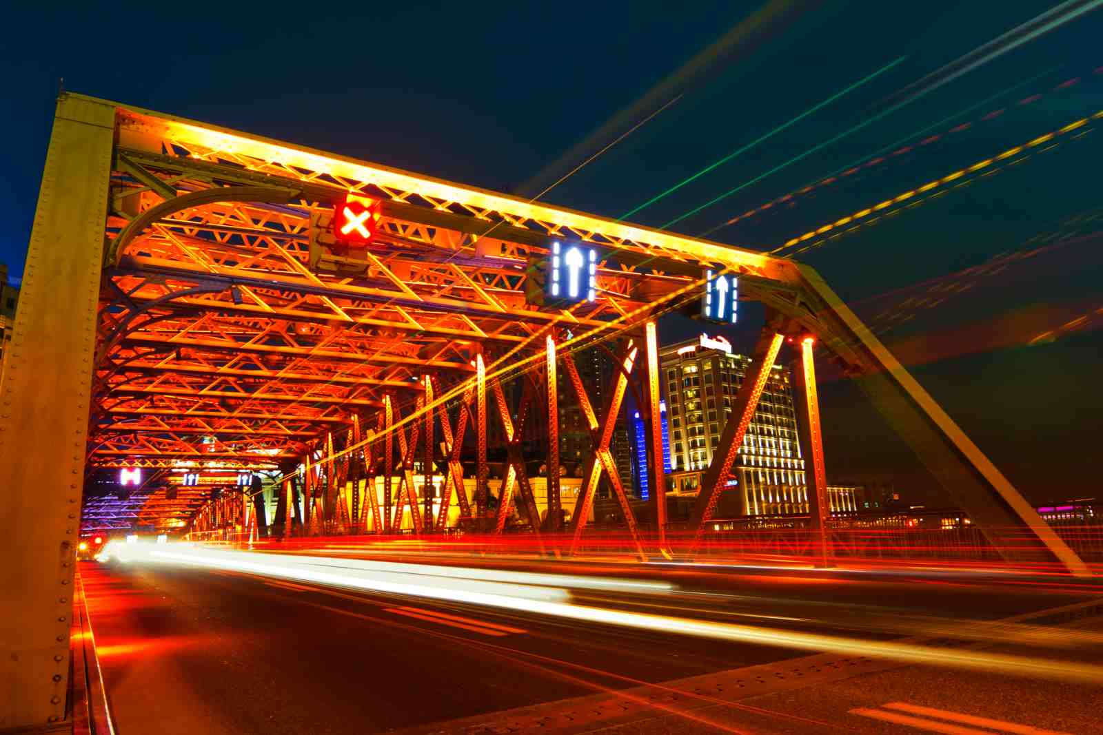 Urban Bridge Light Trails Wall Art
