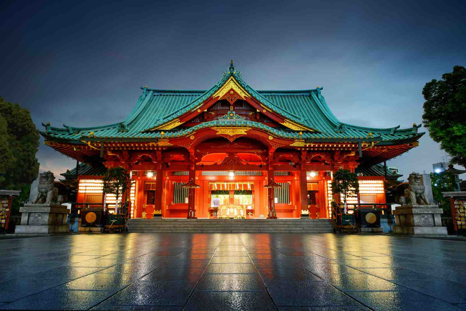Vibrant Red Japanese Shrine Wall Art