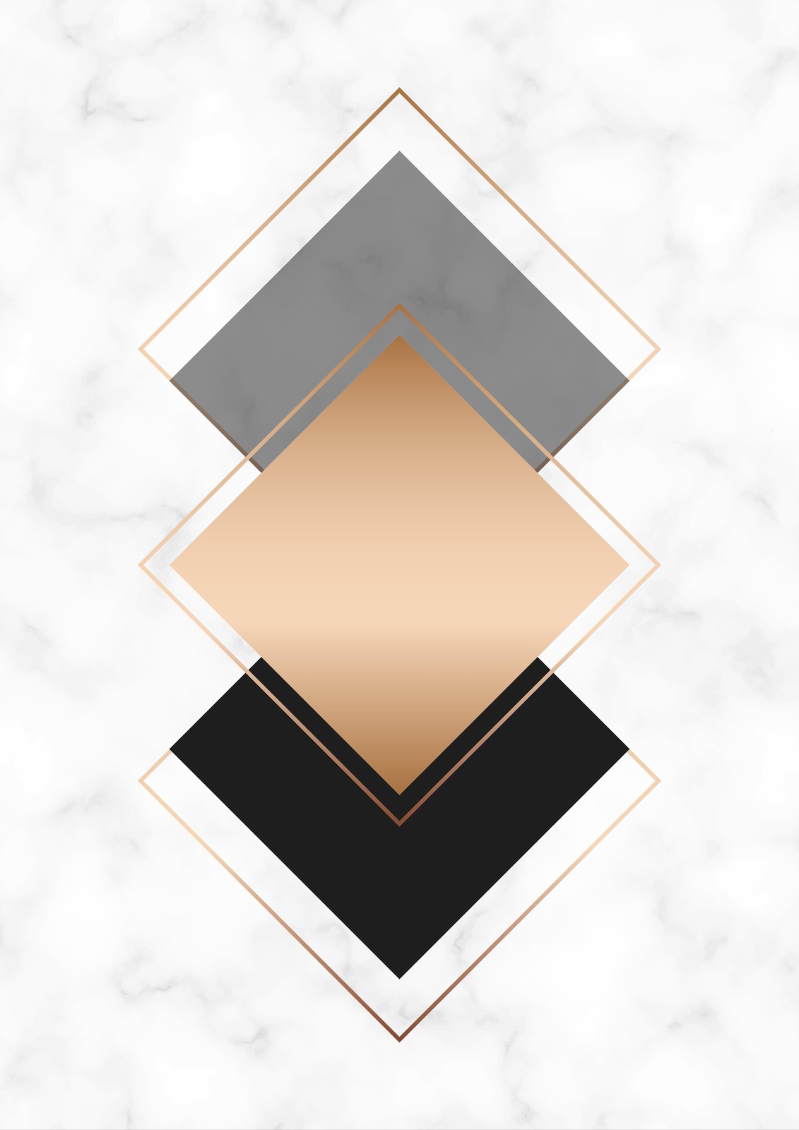 Geometric Marble Rose Gold Diamond Wall Art