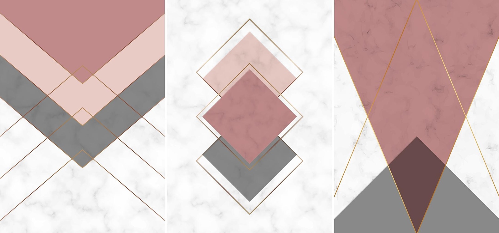 Geometric Rose Gold Marble Wall Art