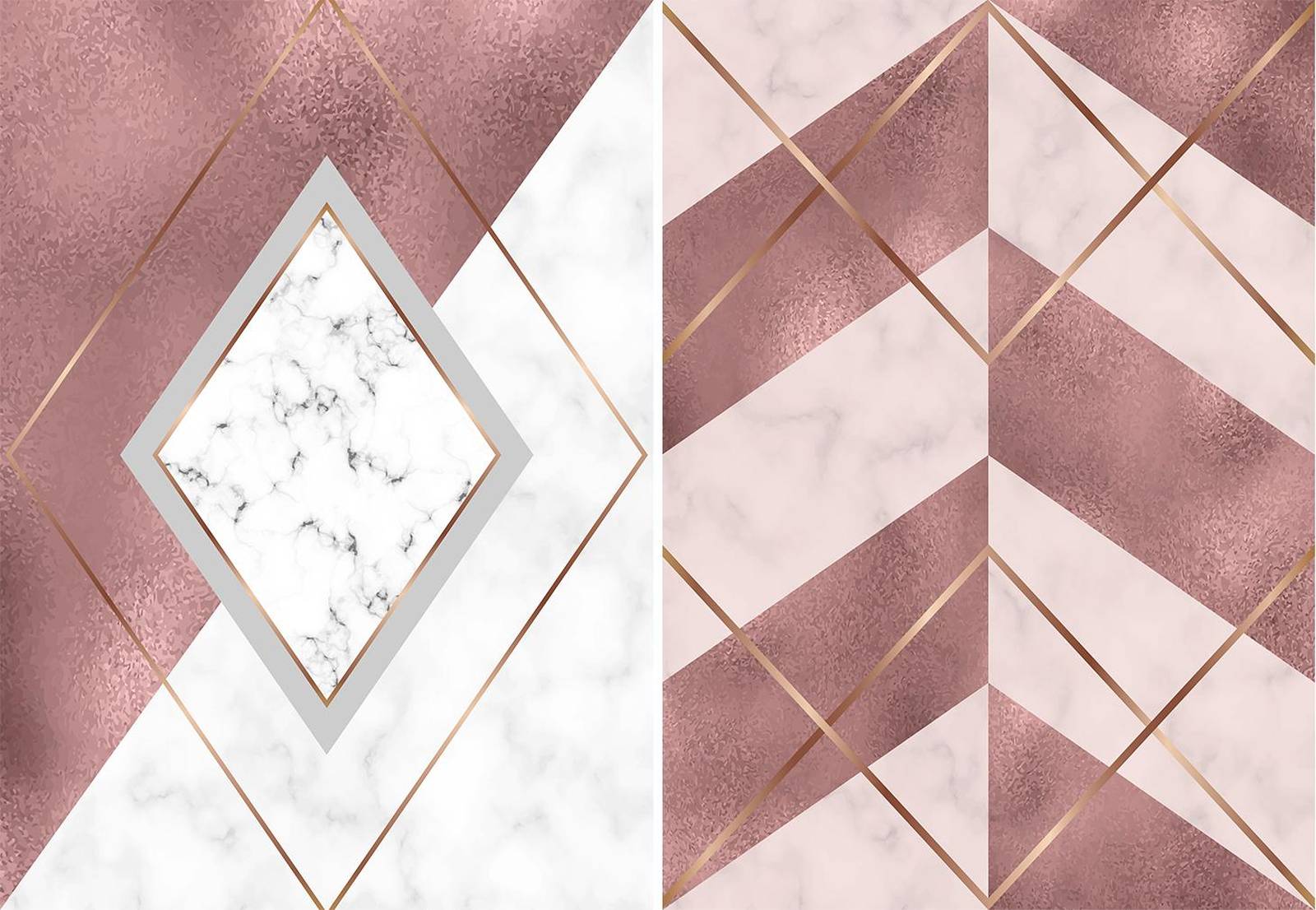 Rose Gold Marble Geometric Wall Art