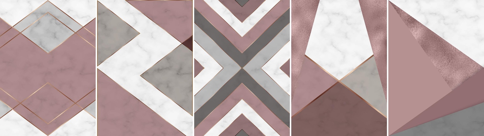 Rose Gold Geometric Marble Wall Art Set