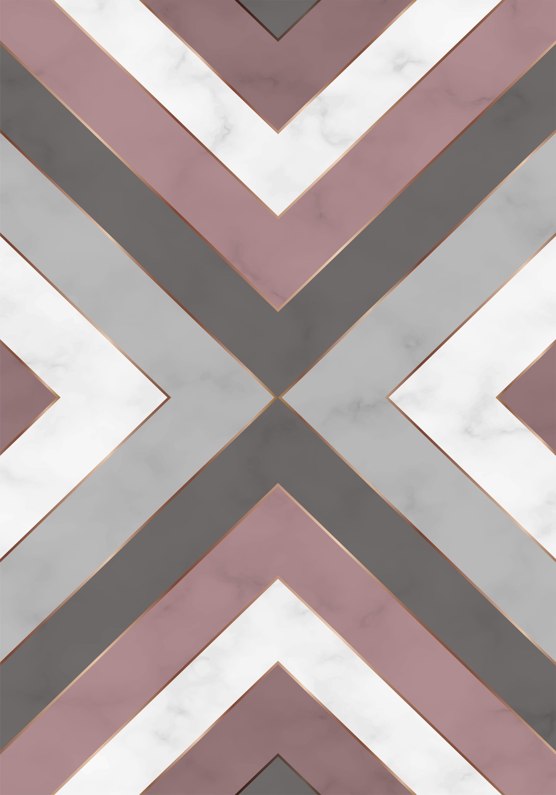 Geometric Rose Gold Marble Chevron Wall Art