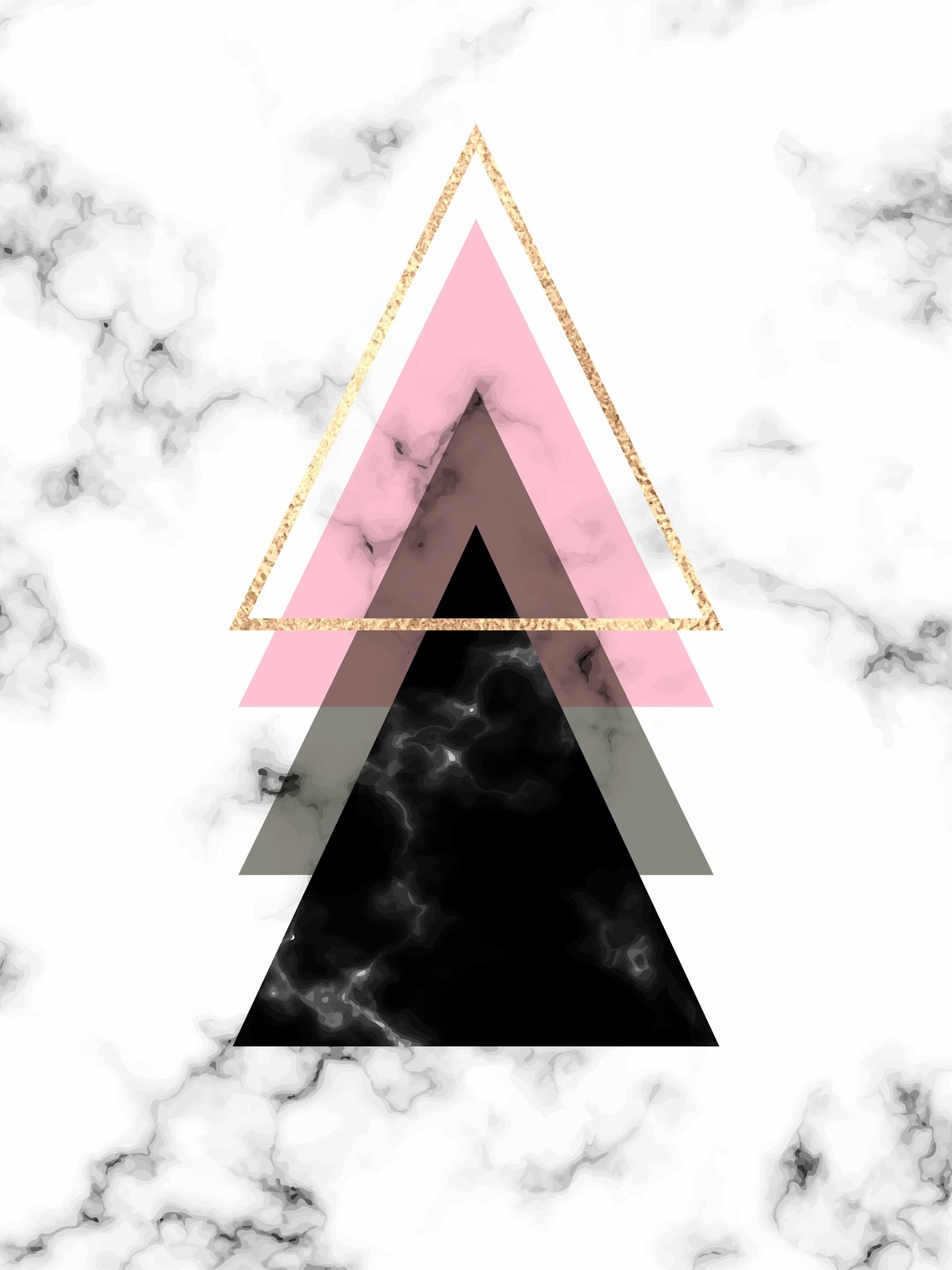 Geometric Marble Pink Black Gold Triangles Wall Art