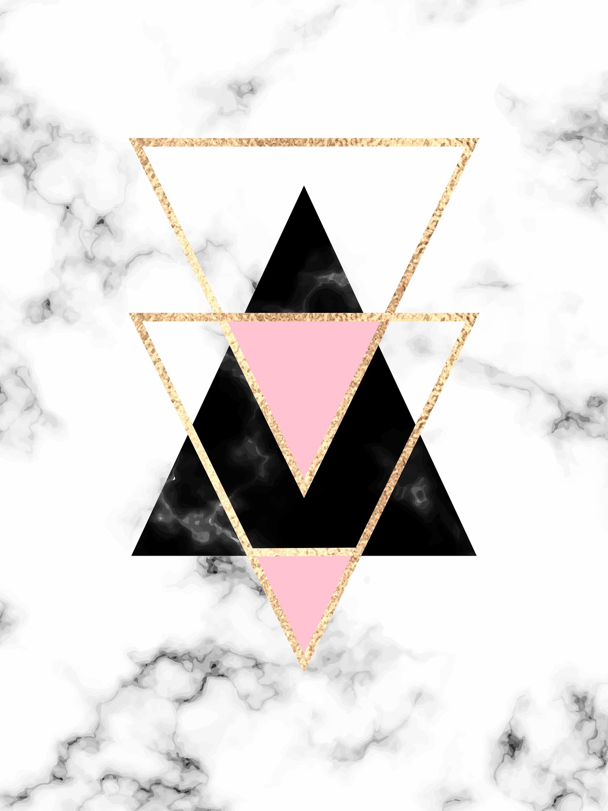 Geometric Marble & Rose Gold Triangles Wall Art