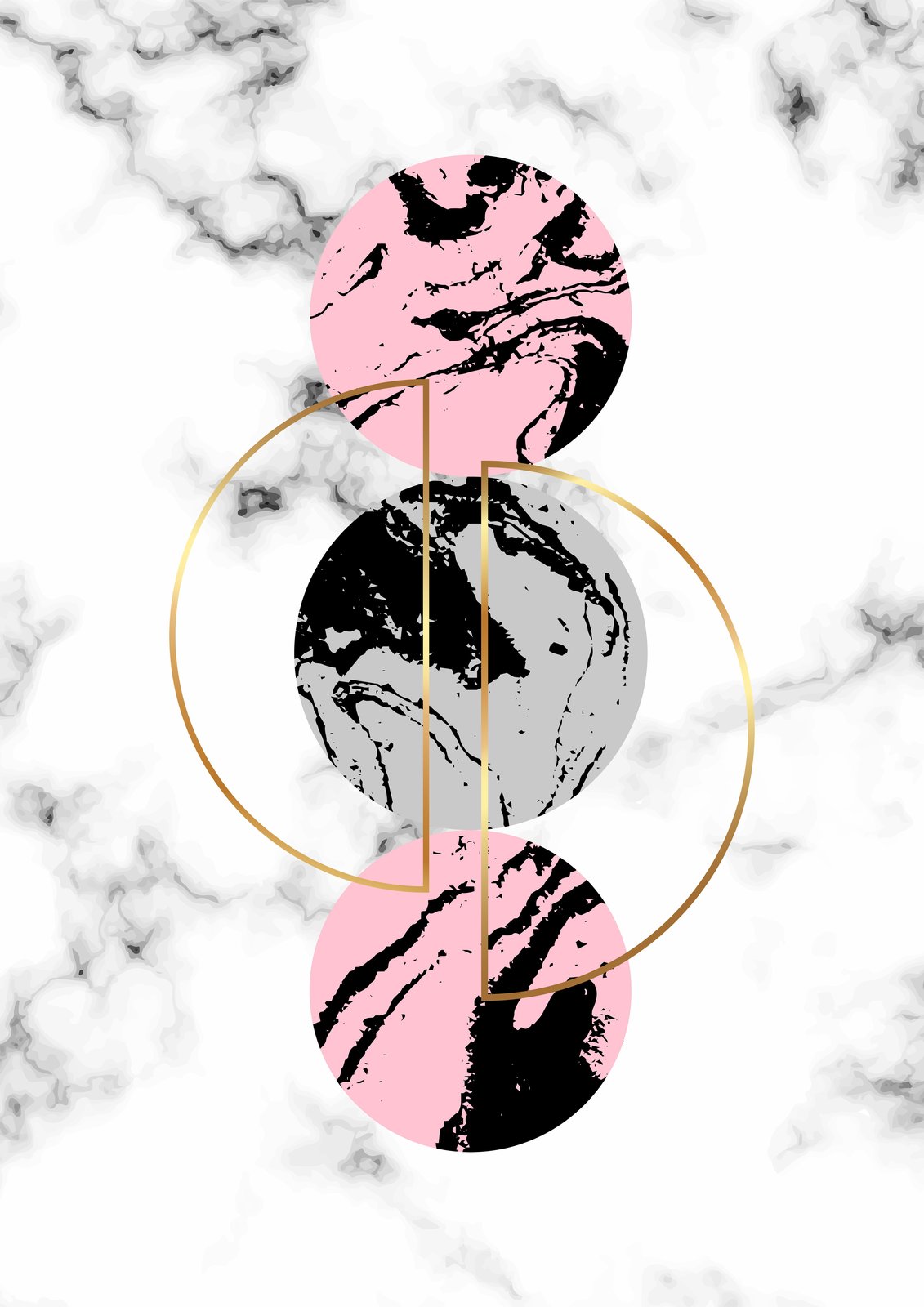 Geometric Marble Circles Pink & Gold Wall Art