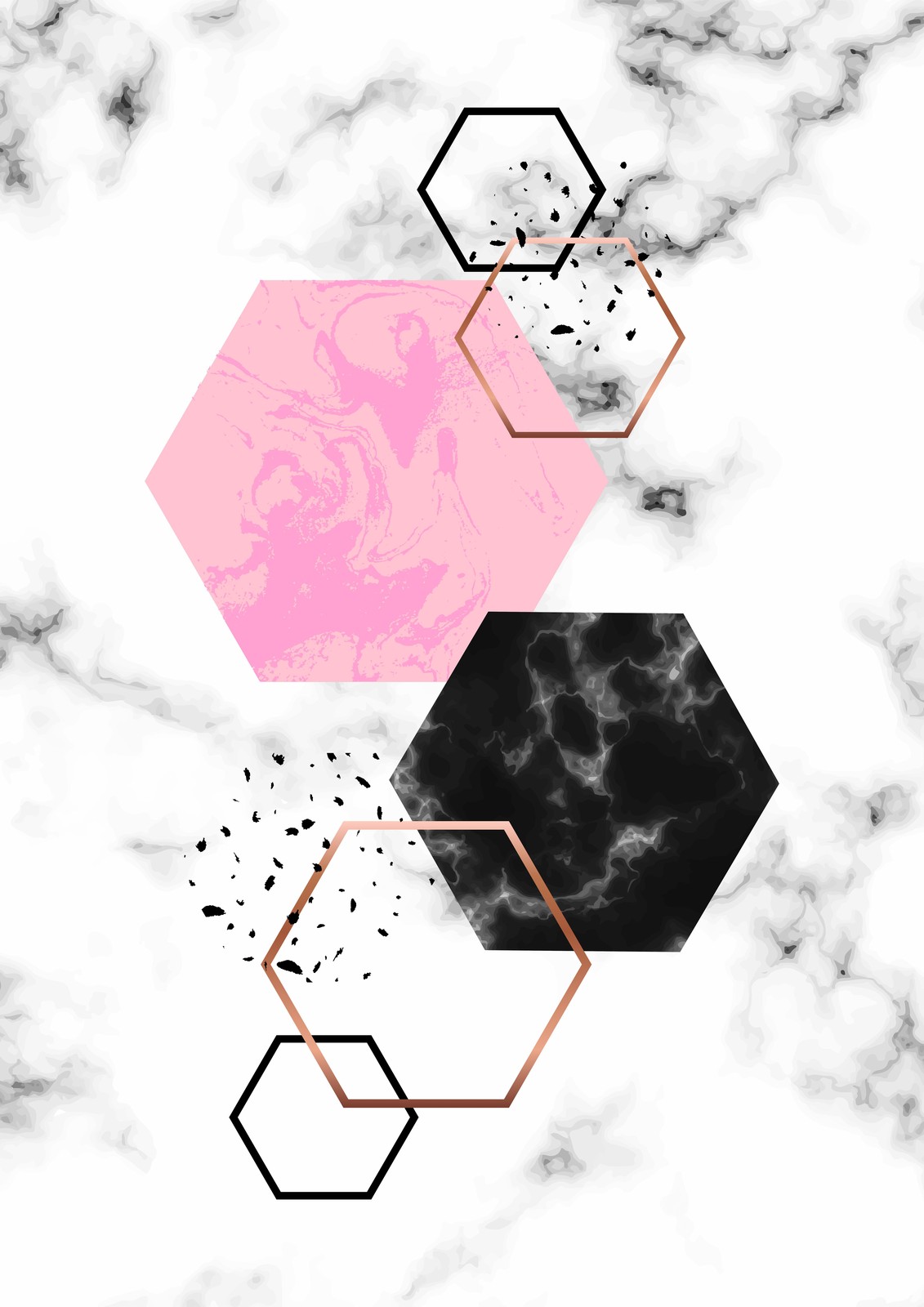 Modern Geometric Marble Pink & Black Wall Art
